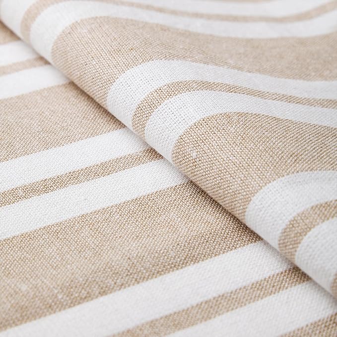 Encasa XO Table Runner, Woven Cotton Dining Runner 13"x91" Franca Beige Stripes - Image 5
