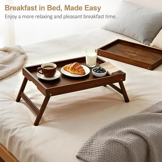 Bamboo Breakfast Trays with Folding Legs, Vintage | Set of 2 bamboo bed trays - Image 2