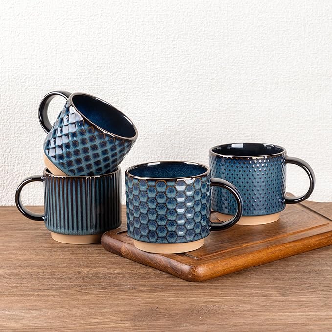 GBhome 15 OZ Stackable Coffee Mugs Set of 4, Ceramic Coffee Cups Set | 4 by GBhome