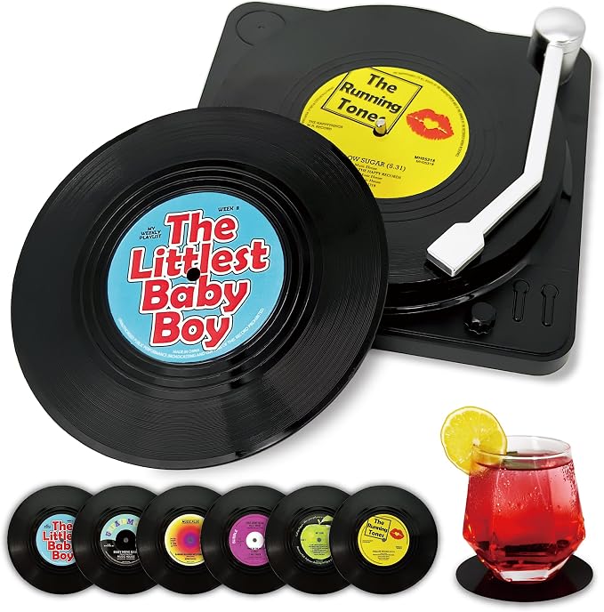 Funny Retro Vinyl Record Coasters, Creative Drink Coasters Set of 6 by Unknown