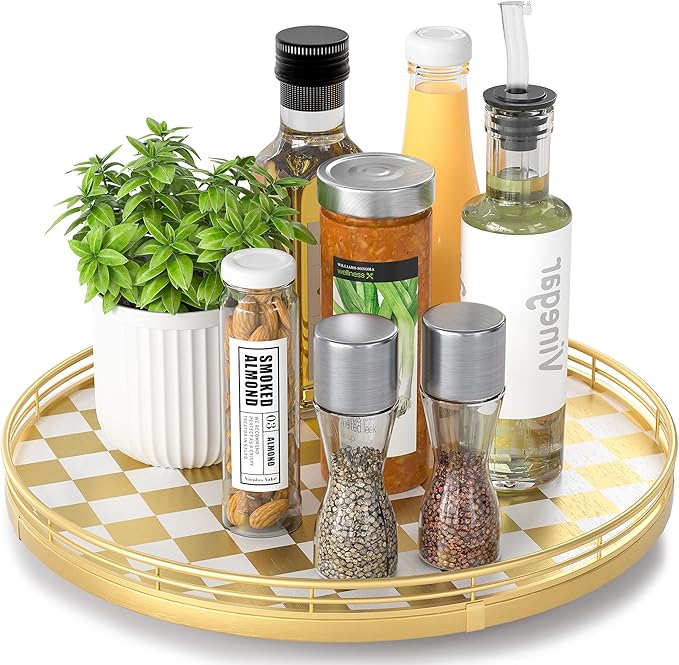AMH 13-Inch Gold and White Checkerboard Lazy Susan by AMH