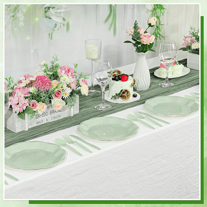 NatNarr 30 Pcs Sage Green Paper Plates, 9 Inch Scalloped Paper Plates | Green - Image 4