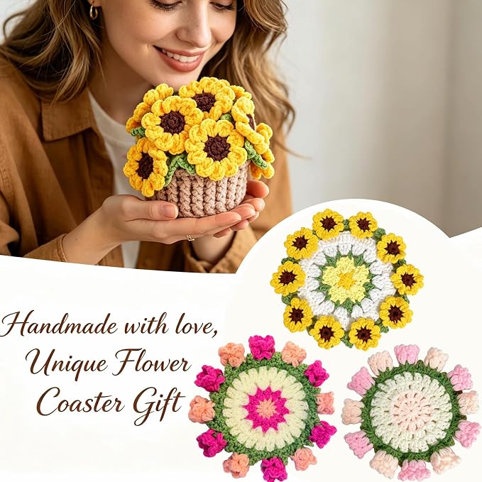 Crochet Coasters for Desk Decor Crochet Sunflower Gifts for Women | Crochet - Image 7