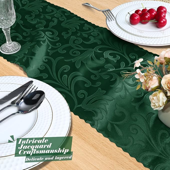 MILVOWOC Emerald Green Satin Table Runner, 12 Pack, 12 x 72 Inch | Jacquard - Image 7
