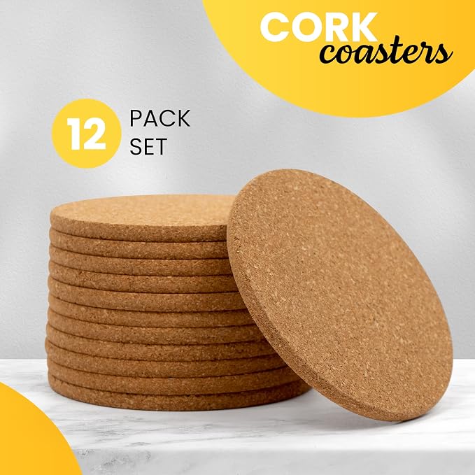 Noe & Malu 4-Inch Round Absorbent Natural Cork Coasters, cups and mugs. - Image 2