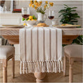 Caflife Boho Table Runner 108 Inchs Long Taupe and Beige, Cotton and Linen Woven by Caflife