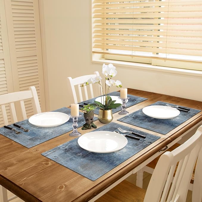 Emvency Farmhouse Placemats Set of 4, 12x18 Inch, Denim Blue | Modern Abstract - Image 5