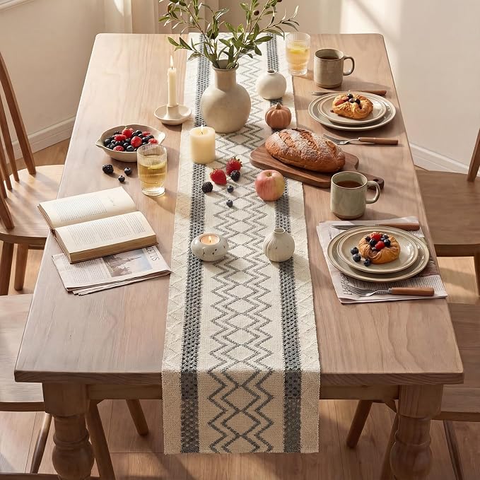 Artoid Mode Dark Grey Stripe Diamond Woven Table Runner 12x72 Inch | Holiday - Image 4