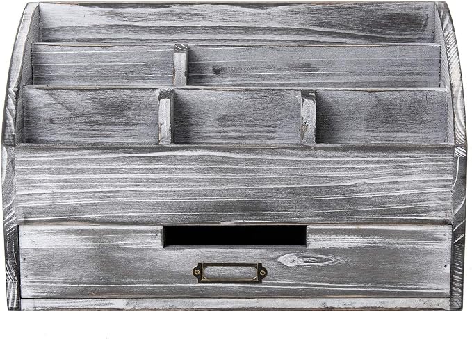 canwedance Distressed Rustic Wooden Office Desk Organizer 5 Compartment - Image 3