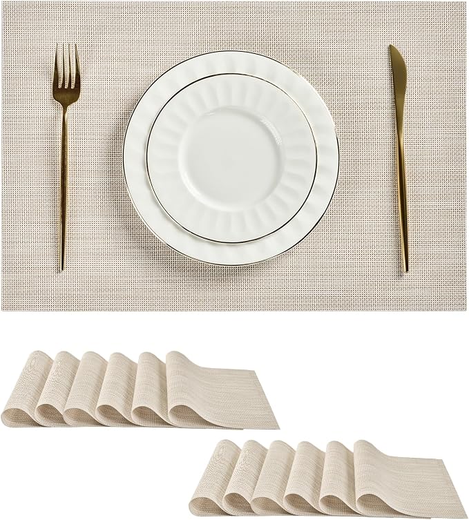 Leetaltree Beige White Placemats Set of 12 by Leetaltree-ArtatEveryTable