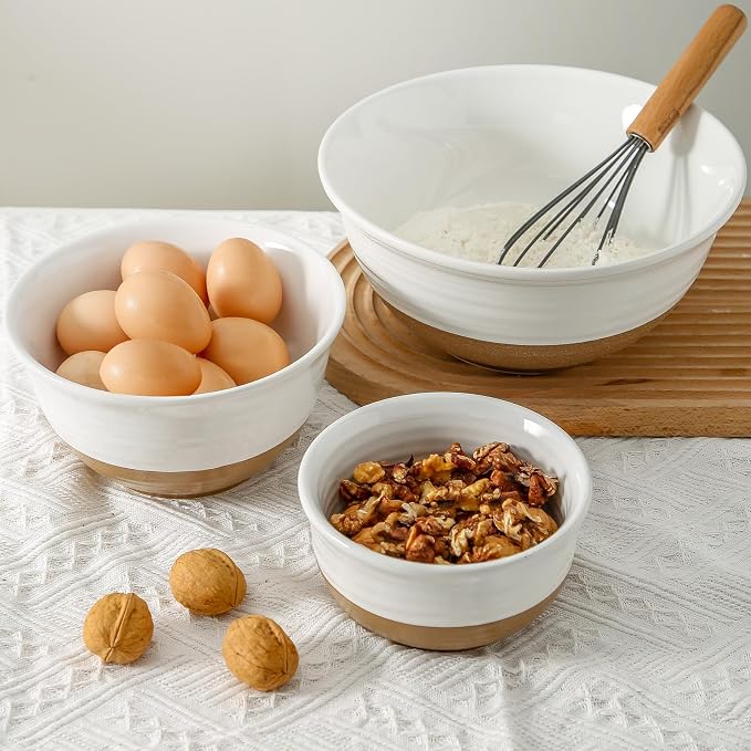 HASENSE Ceramic Serving Bowls, Large Salad Pasta Mixing Bowls Set, 2.1/1.0/0.5 - Image 5