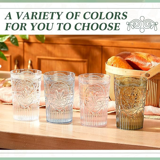 24 Pcs 16 oz Plastic Vintage Drinking Glasses Stemless Ribbed Highball Glasses - Image 6