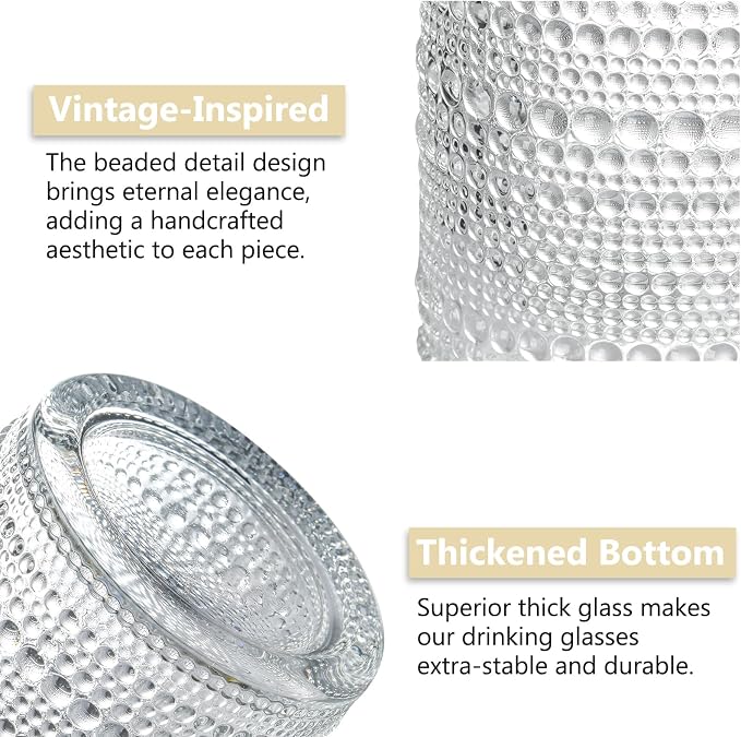 Vintage Hobnail Drinking Glasses Set of 8, 15oz & 12oz Embossed Highball Cups - Image 5