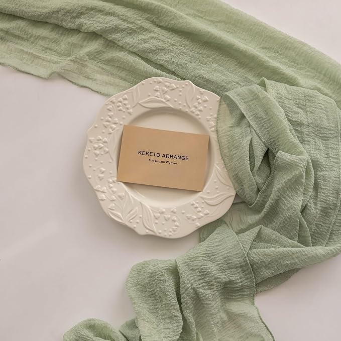3Pcs Sage Green Cheesecloth Table Runner 120 Inches - Image 4