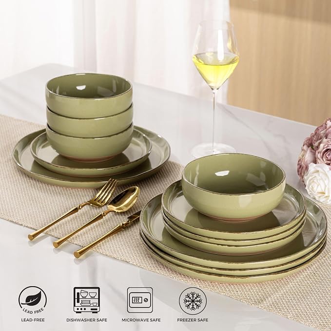 AmorArc Dinnerware Sets for 4, 12 Pieces Ceramic Plates and Bowls Set | Scratch - Image 8