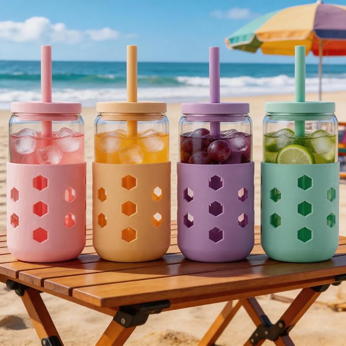 Mrsdry 20 oz Glass Cups with Lids and Straws - Image 2