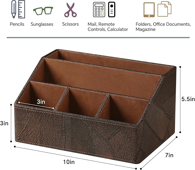 PU Leather Desktop Organizer, Home Luxury Remote Control Holder, Office Desk - Image 2
