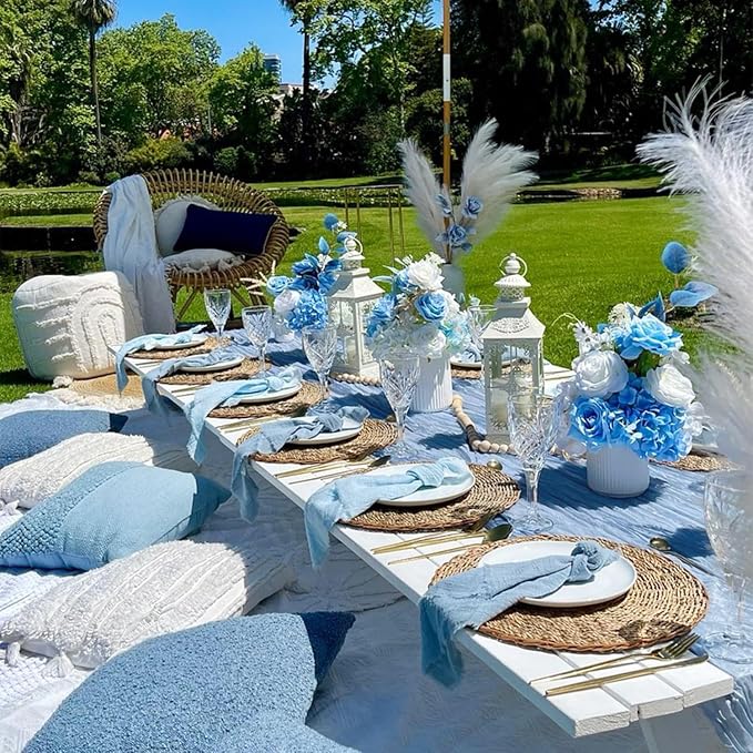 12 Pack Dusty Blue Cheesecloth Table Runners 35x120 Inch, Semi Sheer Boho Gauze - Image 2