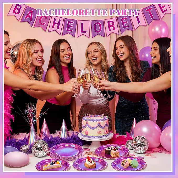 NatNarr 30 Pk Iridescent Pink Plates 7" Holographic Dessert Cake Plates | Small - Image 5