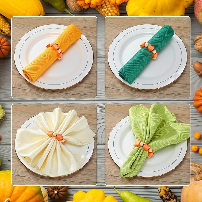 KPOSIYA Fall Napkin Rings Set of 6, Thanksgiving Pumpkin Maple Leaf Napkin Rings - Image 4