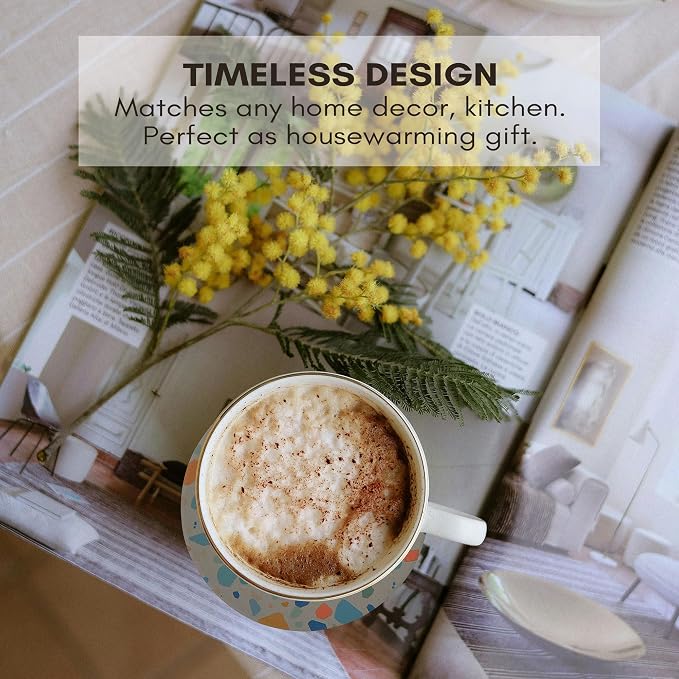 Terrazzo Coasters Set of 6, Colorful Boho Absorbent Ceramic Coasters | Speckled - Image 9