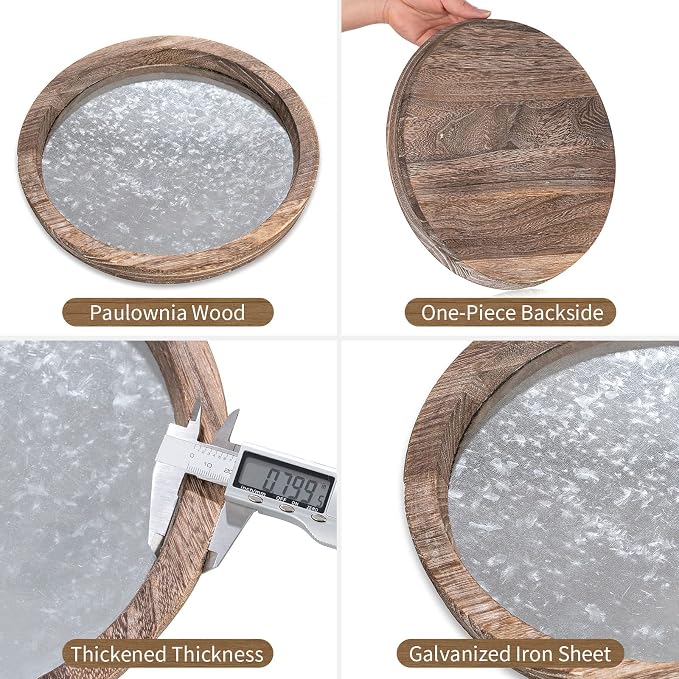 Hanobe Round Wood Decorative Tray: Rustic Wooden Tray - Image 5