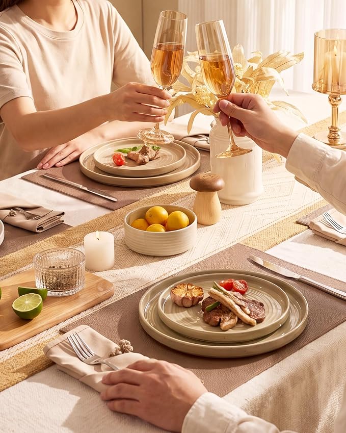 Dinnerware Set for 8, Ceramic Plates & Bowls - Image 2
