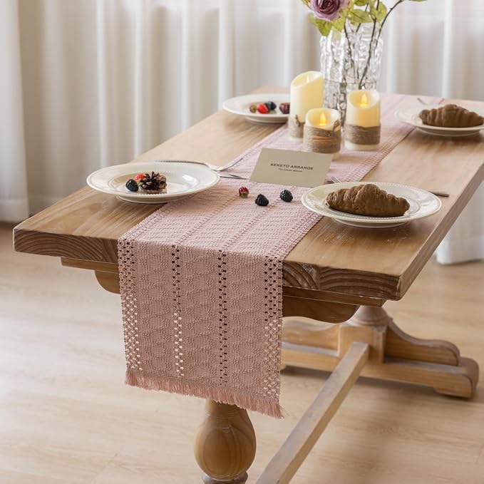 Keketoarrange Boho Macrame Table Runner 12x108 Inch | Woven Burlap Rustic - Image 6