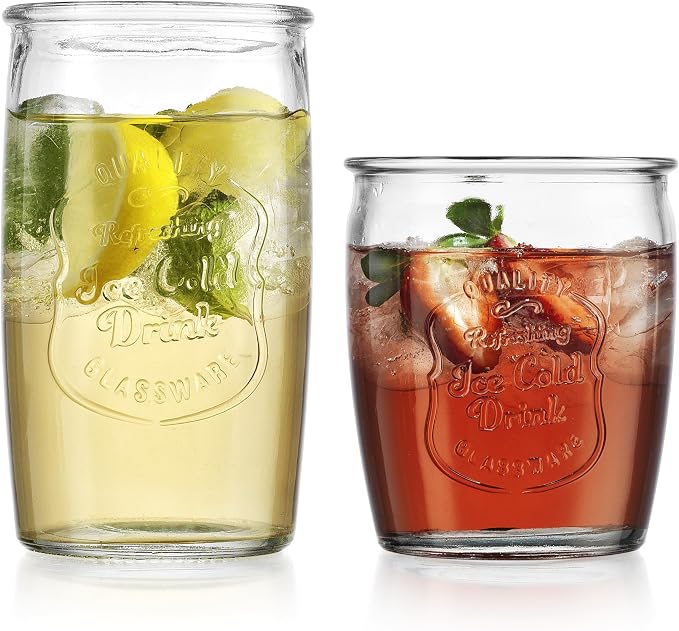 Glaver's Ice Cold Set of 8 Drinking Glasses 4-20 Oz Highball Glasses, and 4-13 by Glavers