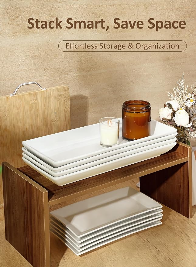 14” White Porcelain Serving Platters, Elegant Large Rectangular Plates Trays - Image 6
