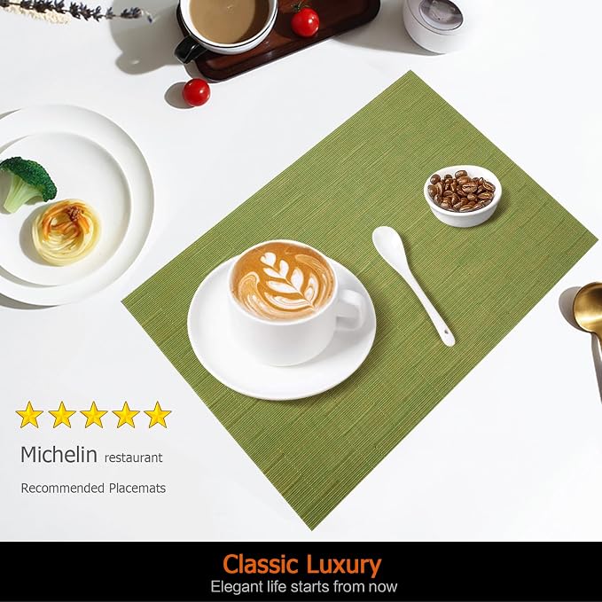Green Vinyl Placemats Set of 12, Heat Resistant Table Placemats | 18x12 inch - Image 2