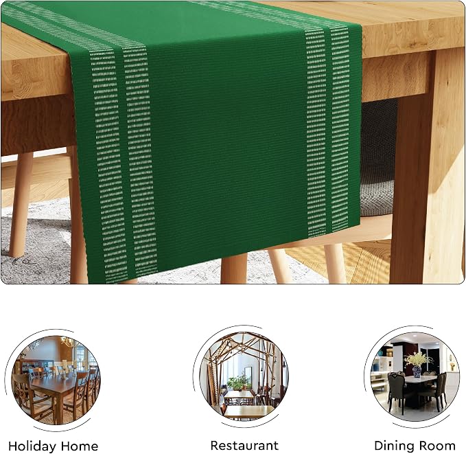 Encasa XO Table Runner, Yarn Dyed Ribbed Cotton 13"x54" | Ladder Dk Green - Image 4