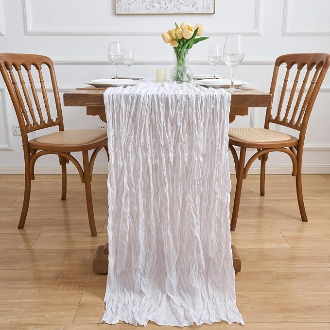 Asee'm 12pcs Ivory White Cheesecloth Table Runner Summer 10FT Gauze Rustic | - Image 6
