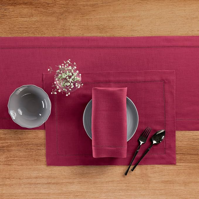 Solino Home 100% Pure Linen Table Runner Beet, Classic Hemstitch 14 x 36 in | - Image 4