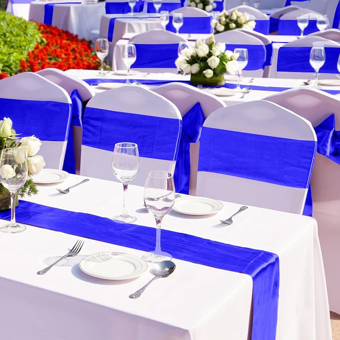 Aneco 16 Pack Satin Table Runner 12 x 108 Inch Dark Blue Long Wedding Satin - Image 5
