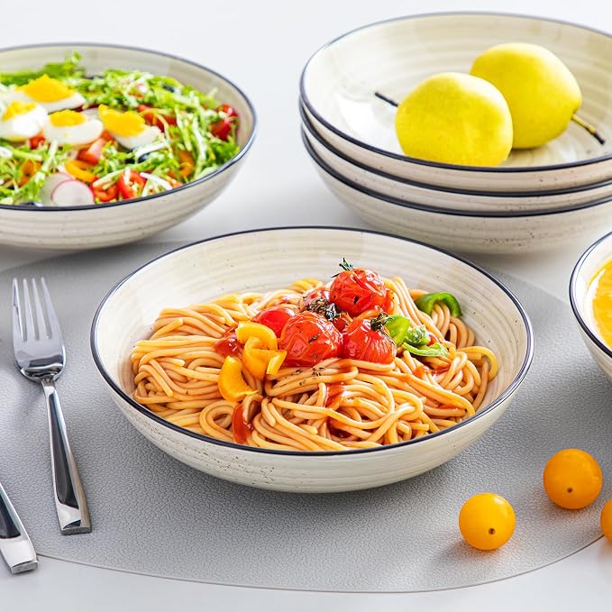 vancasso Bonbon Pasta Bowls Set of 6, 38 Oz Ceramic Salad Bowls, Wide and - Image 6