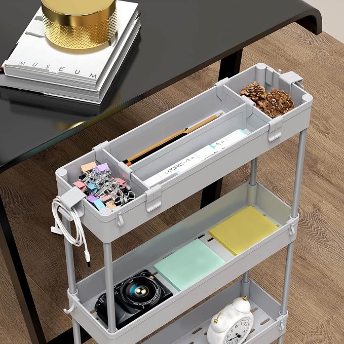 Slim Storage Cart 4 Tier, Bathroom Organizer Rolling Utility, Mobile Shelving - Image 2