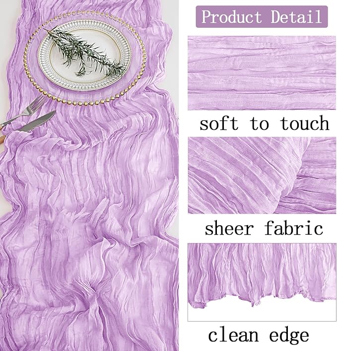 8 Pack Lavender Cheesecloth Table Runner 20 x 120 inch Gauze Table Runners 10 - Image 3