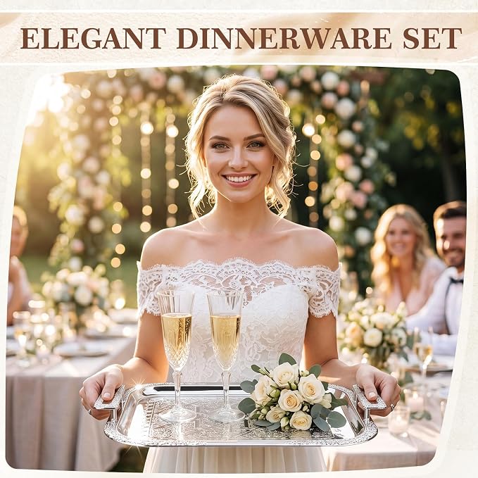 4 Pack Serving Tray with Handles 15.16 x 11.92 Inch Large Metal Plate Floral - Image 5