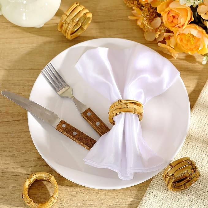 FoldTier Set of 12 Bamboo Napkin Rings Handmade Natural Napkin Holder Rings - Image 5