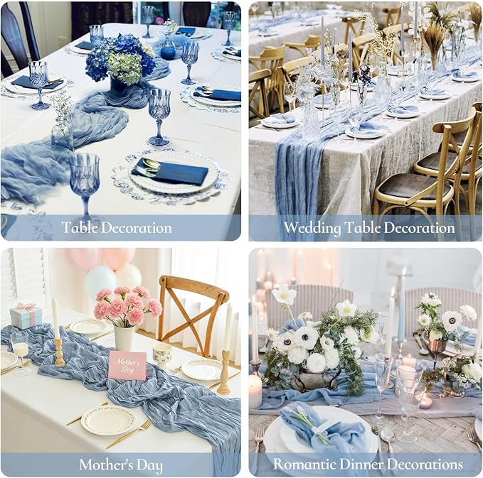 BLUETOP Dusty Blue Cheesecloth Table Runner 35x120 Inch, Semi Sheer Boho Gauze - Image 4