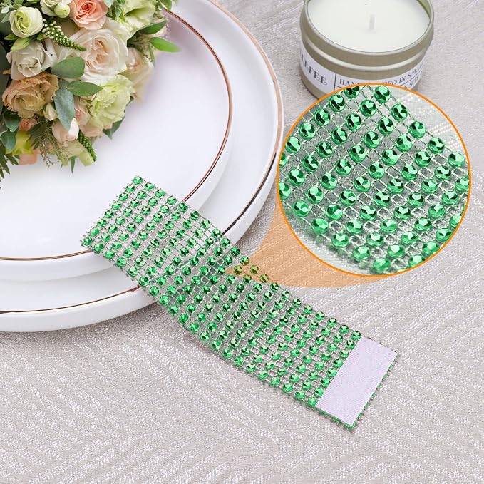 Green Napkin Rings Bulk Set of 150pcs, Wedding Rhinestone Crystal Diamond - Image 2