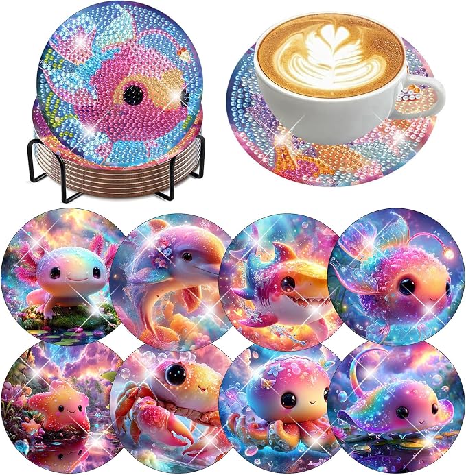 Ekuxom 8 PCS Ocean Animals Diamond Art Coasters Kits by Ekuxom