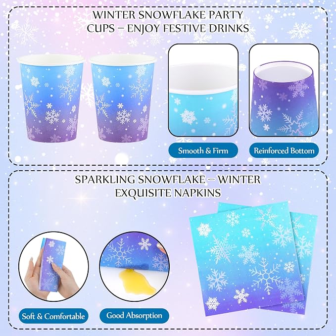 Kochorie 96 Pieces Frozen Iridescent Winter Snowflake Birthday Party Supplies - Image 4