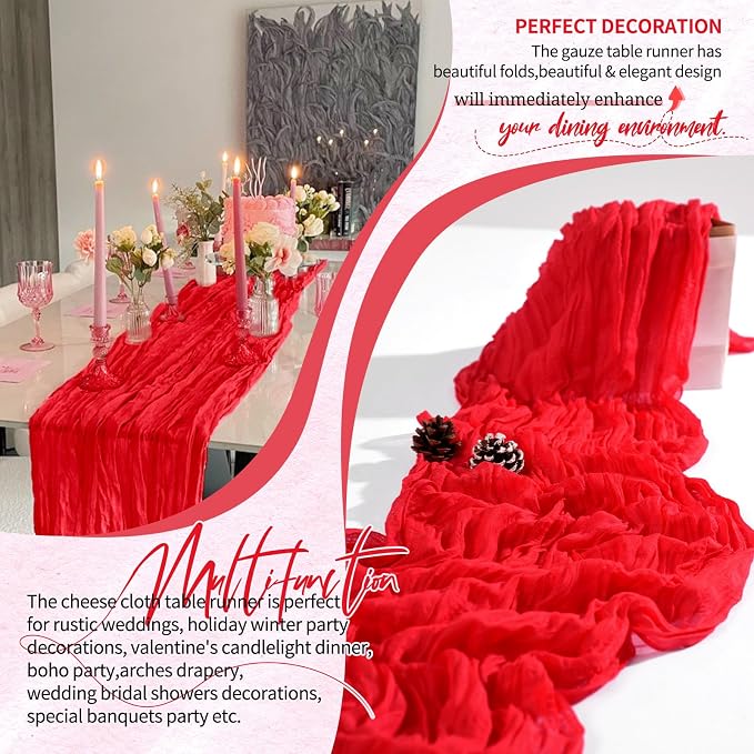4 Pack Cheesecloth Table Runner 10FT Red Table Runner Boho Gauze Cheese Cloth - Image 6