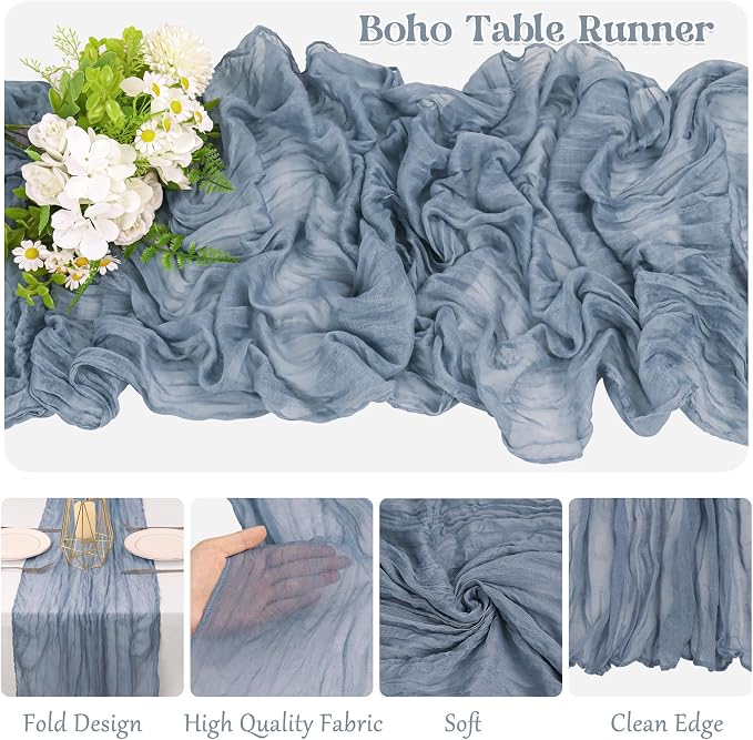 10 Pack Dusty Blue Cheesecloth Table Runner 6FT Boho Gauze Fabric Table Runner - Image 3