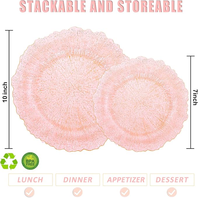 U-QE 60PCS Pink Plates for Party - Image 2