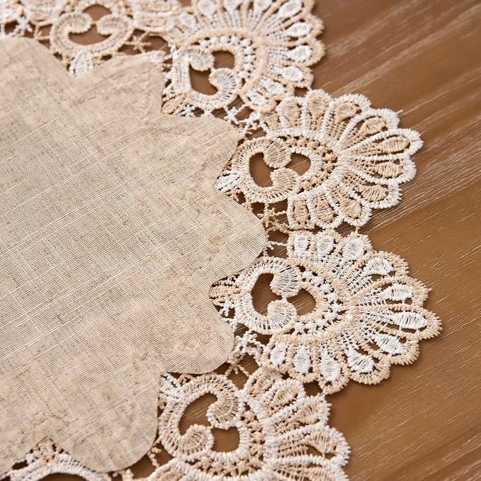 European Antique Jacquard Lace Table Doilies, Small Farmhouse Linen Embroidered - Image 5
