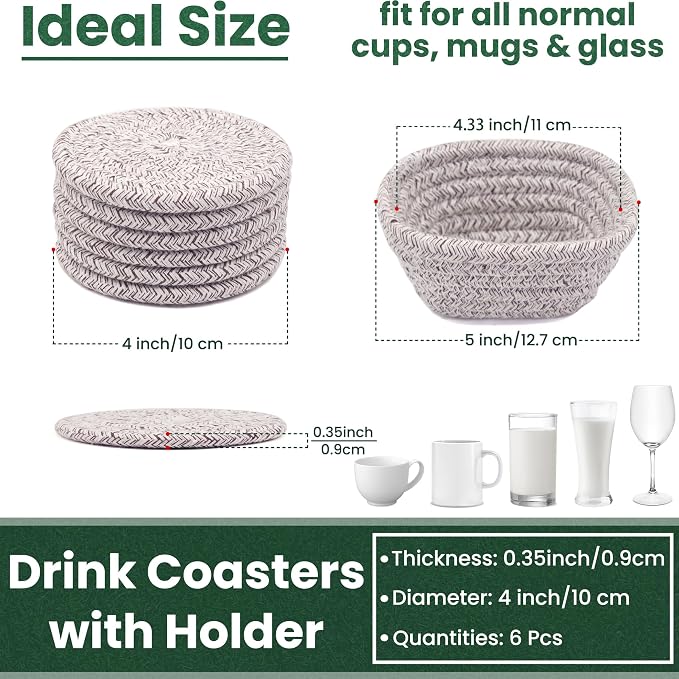 Drink Coasters with Holder, For Kinds of Cups, Tabletop Protection, Home Decor - Image 2
