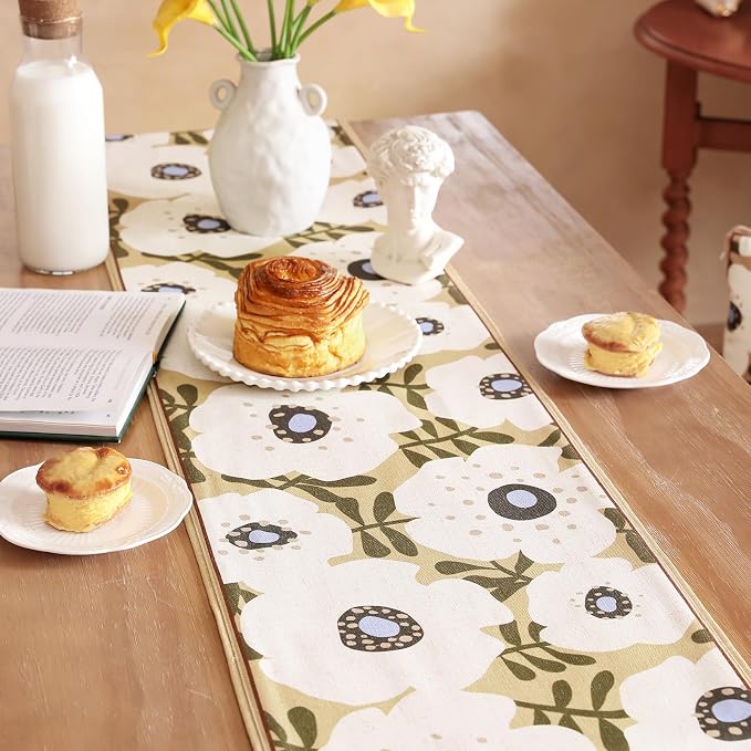 bilin gaier Designer French Linen Long Table Runner, Floral Pattern, Dining - Image 9